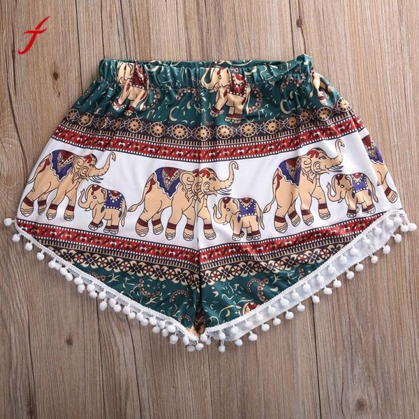 

feitong summer women high waist shorts 2017 fashion boho elastic waist tassels elephant print beach casual mini shorts feminino, White;black