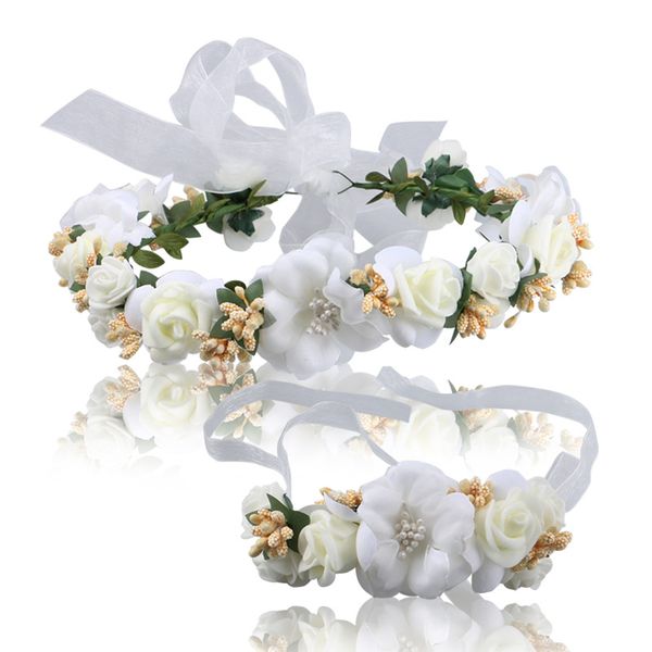 Nupcial artificial Cabelo Branco Flores e Pulso Para Festa de Casamento Da Praia Nupcial da dama De Honra chique headband Para Noivas Vestido de Noiva Estúdio