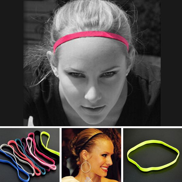 

2 pcs women colored sweatbands football yoga pure hair bands anti-slip elastic rubber thin sports headband men hair accessories