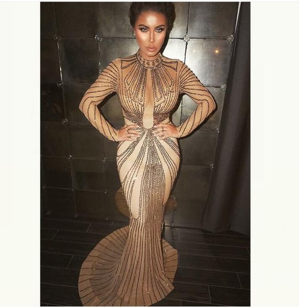 

evening dress yousef aljasmi kim kardashian long sleeve high collar beaded mermaid l almoda charbel zoe zuhlair murad 0006, Black;pink