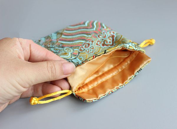 Seawater Small Drawstring Jewelry Bags Pouch Chinese Silk Brocade Bag Gift Package Bag Cloth Sachet with lined 10pcs/lot size 10.5 x 12.5 cm