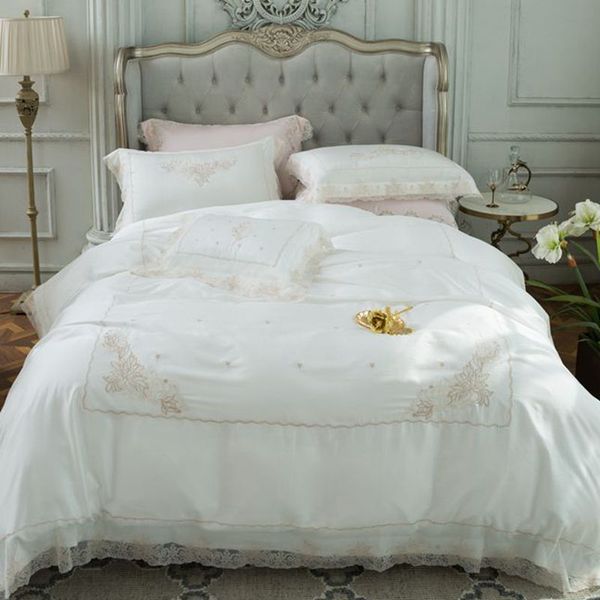 Luxury White Princess 120s Egyptian Cotton Embroidery Bedding Sets