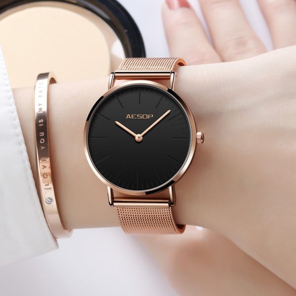 

women watches rose gold luxury ladies watch ultra thin wrist watch quartz clock woman watch 2018 milanese steel relogio feminino y18102310, Slivery;brown