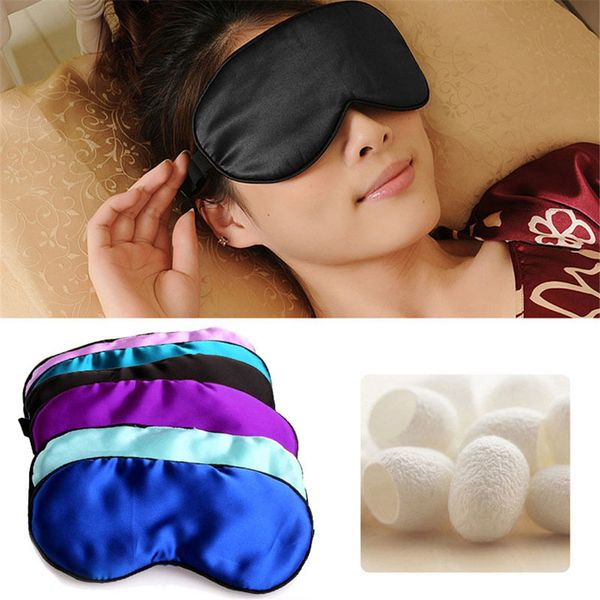 

1pc new pure silk sleep eye mask padded shade cover travel relax aid blindfold shades helper 6 colors