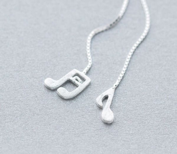 

925 solid sterling silver fashion jewelry musical notes dangle thread line threader earrings a1589