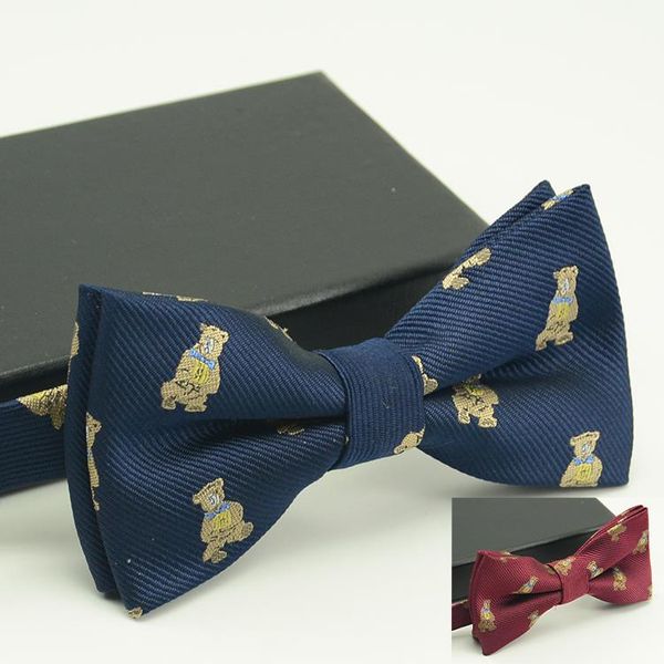 

2015 jacquard lovely printed bears striped bow ties for mens wedding leisure bowtie red blue cravat gravata brand ing, Black;blue