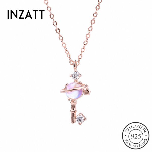 

inzatt real 925 sterling silver pink planet zircon key bohemia pendant necklace for fashion women birthday party fine jewelry