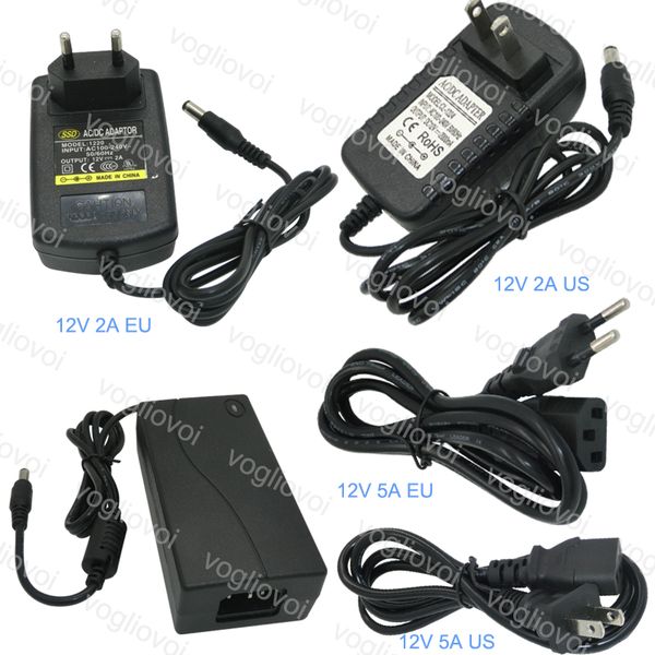 

led power supply 110-240v ac dc 12v 2a 5a switching led strip light 5050 3528 transformer adapter lighting us eu plug dhl