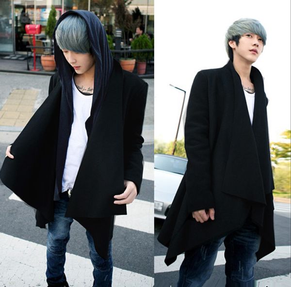 

2016 autumn non-mainstream trend of the black medium-long mantissas cloak cardigan coat clothes men's clothing singer costumes, Tan;black