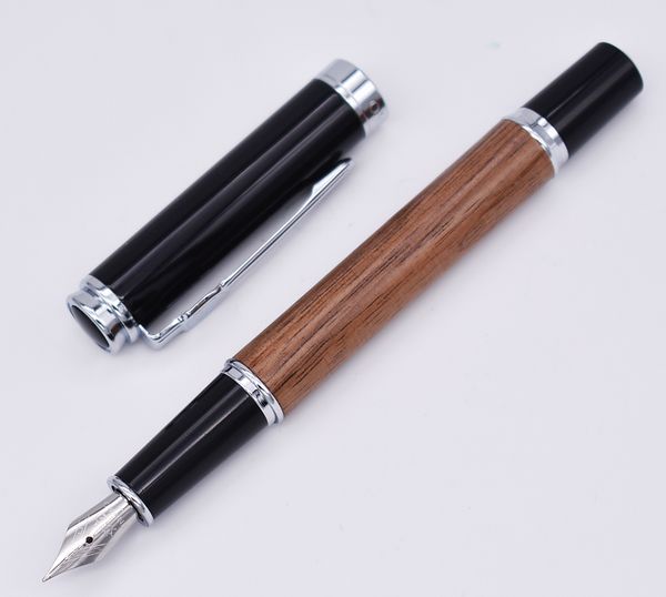

jinhao pear wood fountain pen wooden barrel vintage writing signature pen, fine nib 0.5-0.6 size business office school supplies
