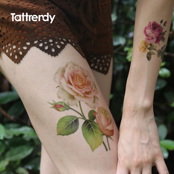 Acheter Sexy Femmes Body Leg Art Tatouage Temporaire Rose Fleur Bras Tatoo Manches Imperméable à Leau Retour Stickers Faux épaule Flash Tatouage