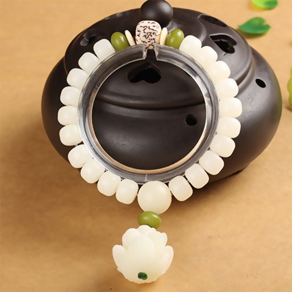 

natural bodhi bead lotus bracelet buddhist charm hand chain prayer meditation elastic rope diy yoga jewelry for women, Black