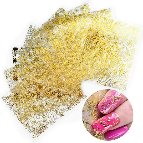 

8pcs/set gold 3d metal nail sticker flower vine water nail decals fashion manicure wraps tips manicure tools, Black