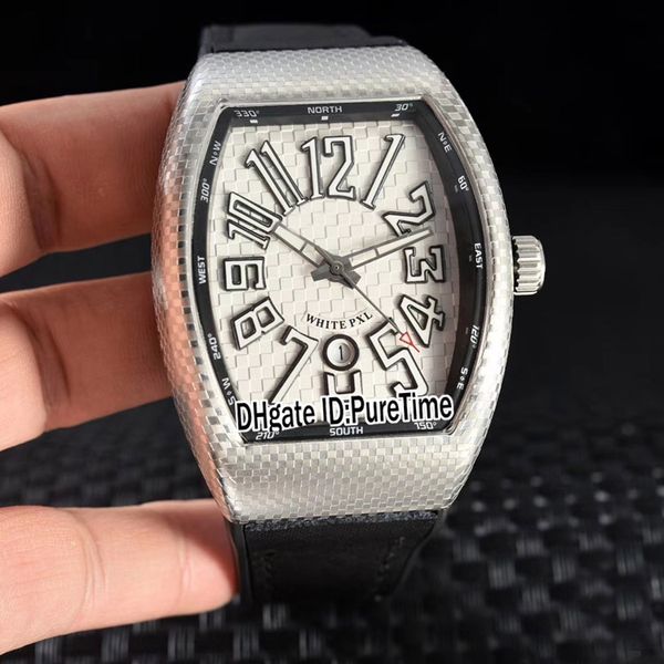 

new vanguard 45 sc dt black pxl steel cracked case silver dial 3d number mark miyota automatic mens watch rubber leather date watches, Slivery;brown