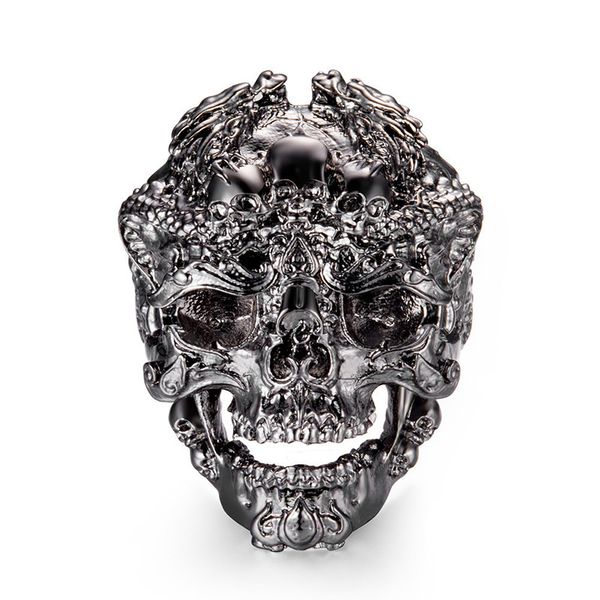 

wholesale cool stainless black gold skeleton accessories punk rings personality skull king male rings for men jewelry 7c1127, Golden;silver