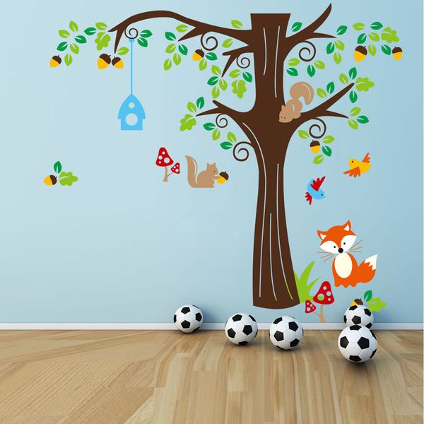 

squirrel fox cartoon wall sticker animals wall decals murals for living room kids room nursery home decor