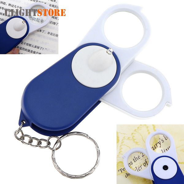 

foldable double lens mini portable magnifier 15x acrylic optical lens reading jewelry loupe with led lamp and key ring