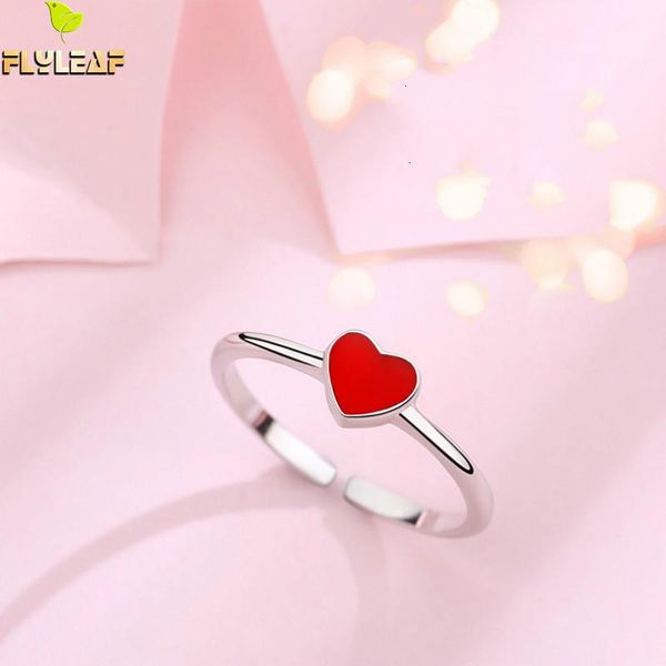 

flyleaf 100% 925 sterling silver red drop glaze heart open rings for women fashion style lady jewelry, Golden;silver