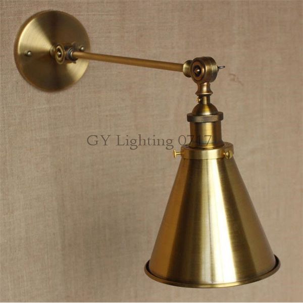 

Ac 110v 220v l30cm long arm american indu trial tyle ingle arm adju ted wall light e27 bra copper fini hed metal kirt hade conce lamp