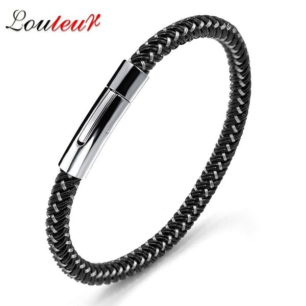 

louleur new men leather bracelets charm handmade round rope stainless steel jewelry accessories wristlet trinket bracelets, Golden;silver