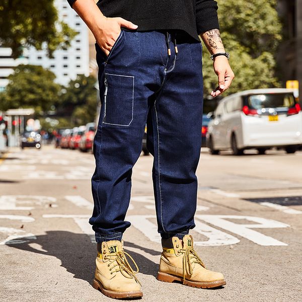 

large big size s-xxxxxxl 2018 new design men's jeans patchwork spliced pockets ripped denim jeans male straight slim pants, Blue