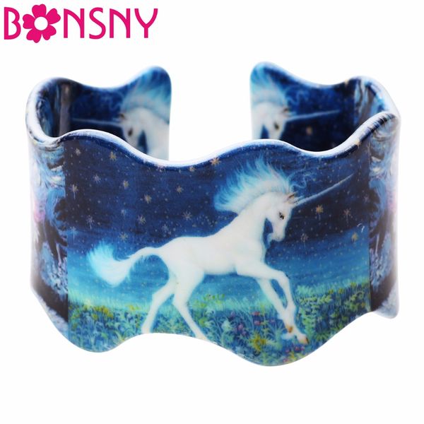

acrylic pattern love wide horse unicorn bangles bracelet animal jewelry for women 2017 new girls jewellery accessories, Black