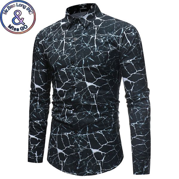 

mens slim fit long sleeve shirt 2018 fashion ice crack print social shirt men casual button down dress shirts camisa masculina, White;black