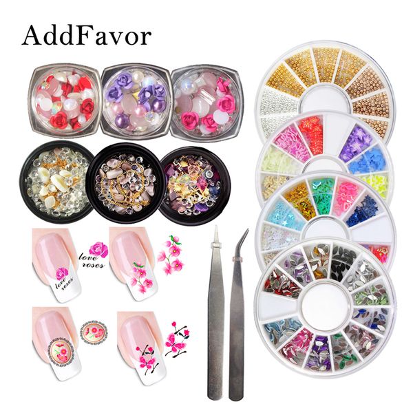 

addfavor 3d nail art charms gems acrylic rhinestones uv gel nails beads shell metal studs nail design decoration accessories, Silver;gold