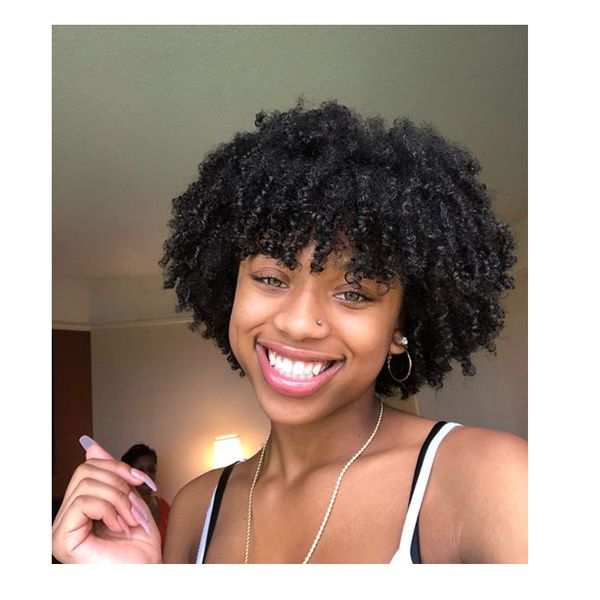 Women Short Cut Kinky Curly Wig Brazilian Hair African Ameri