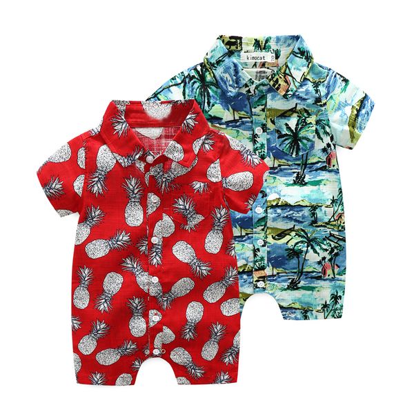 

summer baby boys clothing hawaiian style shorts red rompers child jumpsuit infant clothes kids coco baby costumes pineapple, Blue