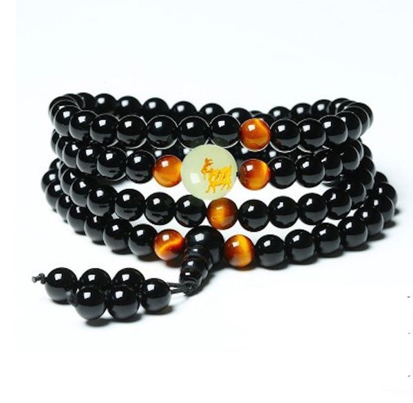 

yoga black onyx men 6mm 108 beads strand bracelets luminous natural stones tiger eyes buddha mala bracelet for women jewelry