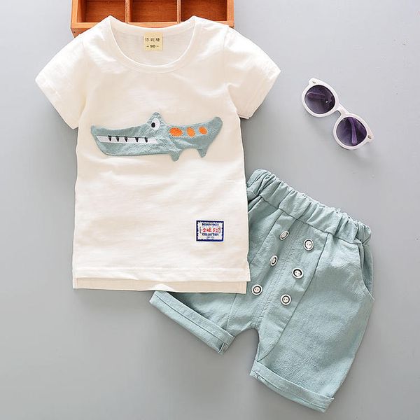 

summer children's clothes new baby clothes short-sleeved t shirt +short pant cotton and suit two-piece sets 0-4 ages, White