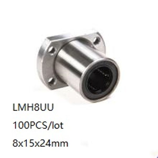 100 pz/lotto LMH8UU 8mm cuscinetti a sfere lineari ovale flangiato boccola lineare cuscinetti movimento lineare parti della stampante 3d router di cnc 8x15x24mm