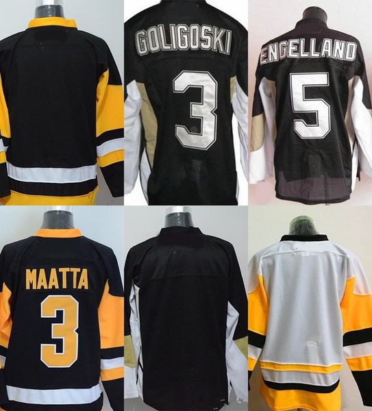 

factory outlet men's #3 olli maatta goligoski #5 engelland #9 dupuis black blue yellow white new ice hockey jerseys, Black;red