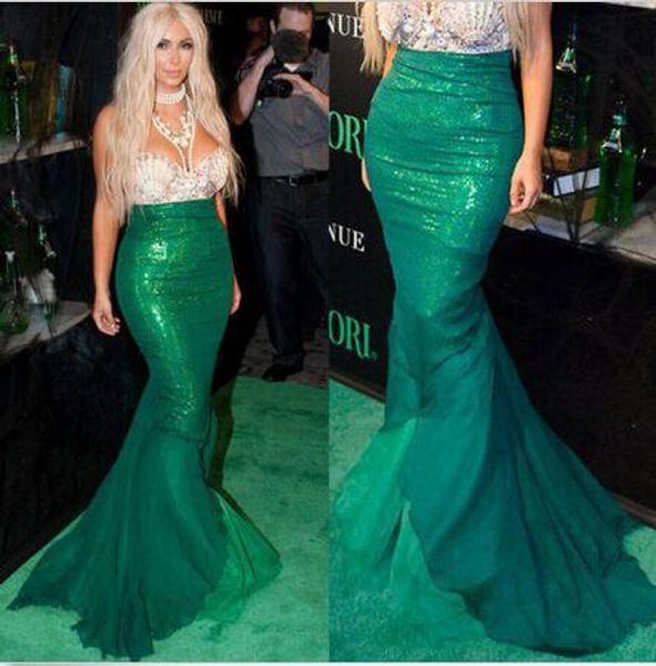 

green sequins patchwork bodycon long mermaid skirt, Black