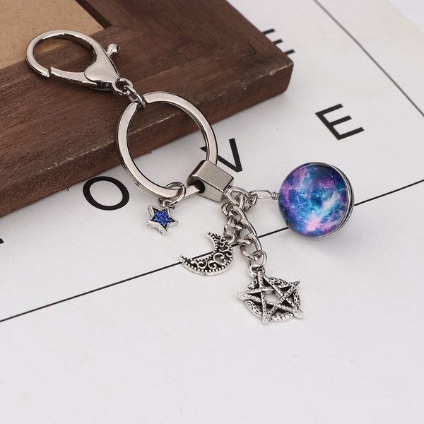 

doreen box universe galaxy planet glass pendant keychain keyring lobster star moon mauve rhinestone 12.5cm(4 7/8"), 1 piece, Silver