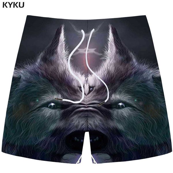 

kyku wolf shorts men space cargo short pants animal gray beach 3d printed shorts hawaii casual hip hop mens new summer, White;black