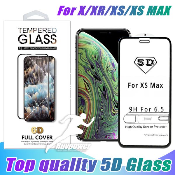 

5D Закаленное Стекло Изогнутый протектор экрана Полное Покрытие Пленка 3D Edge С Розничной Упаковкой Для Iphone XR XS MAX X 8 Plus