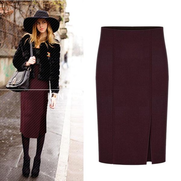 

2018 autumn winter women woolen skirt fashion female mid long skirt high waist pencil slim hip plus size skirts women y198, Black