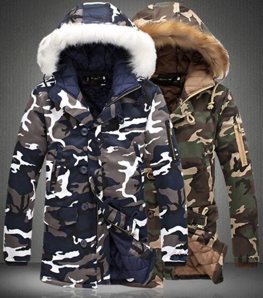 

winter men's long hooded camouflage thick warm cotton coat plus fertilizer outerwear parkas jacket, Black