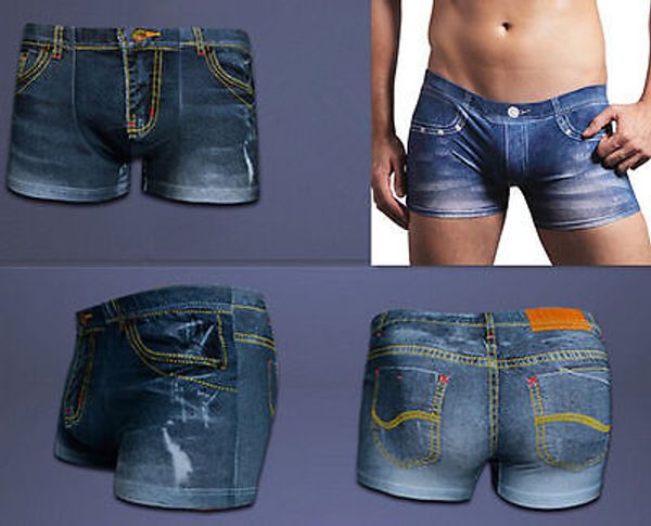 

men underwear boxers new men print boxers spandex cotton underwear cuecas fashion denim men's shorts boxer, Black;white