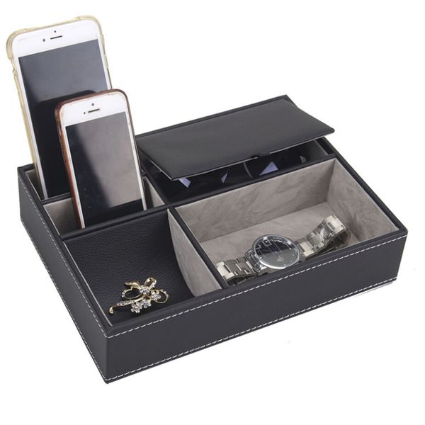 

5 mixed slots leather case jewelry watch storage organizer, Black;blue