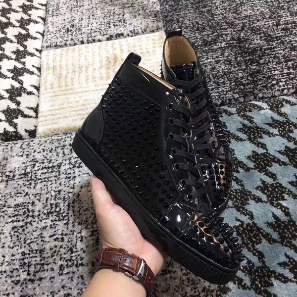 

rivets bottom women's patent spikes leather brand red men's famous sneaker walking luxury flats luxury designer casual walking nmm, Black
