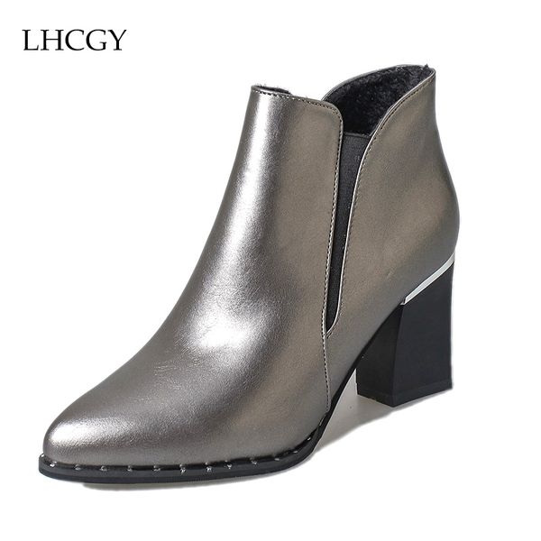 

woman ankle boots high heels women shoes poined toe silver heeled pumps 2016 winter shoes ladies booties botas mujer 2885, Black