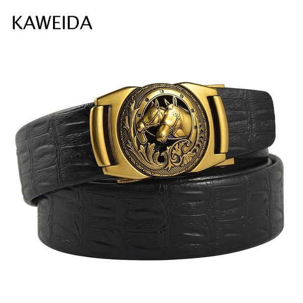 

kaweida 2018 designer belts men fashion horse luxury automatic buckle pu leather waist belt for jeans waistband, Black;brown