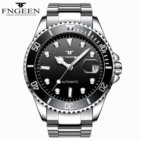 

new fngeen men mechanical watches water resistant automatic watch male clock with date calendar wristwatches, Slivery;brown