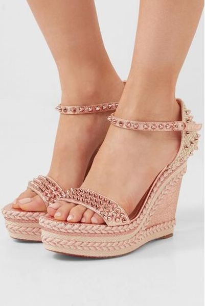 

qualtiy gladiator sandals fashion style ladies red bottom madmonica wedge sandals women high heels with spikes with box, Black