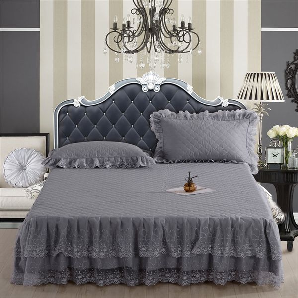 

princess lace bed skirt pink grey red bed spread king/queen/full cover home decoration quilted bedding set 150/180x200cm