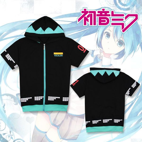 

hatsune miku vocaloid fashion casual t shirt short sleeve for men t-shirt for zipper t shirts, White;black