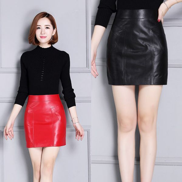 

fashion new leather sheepskin skirt, Black